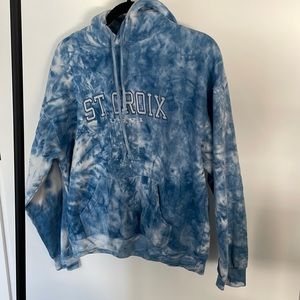 Vintage St. Croix blue white tie-dye cozy sweatshirt hoodie and front pocket
